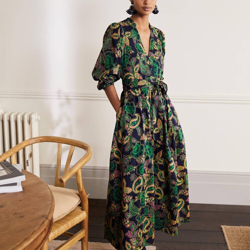 Notch Neck 100% Cotton Maxi Dress Size 8